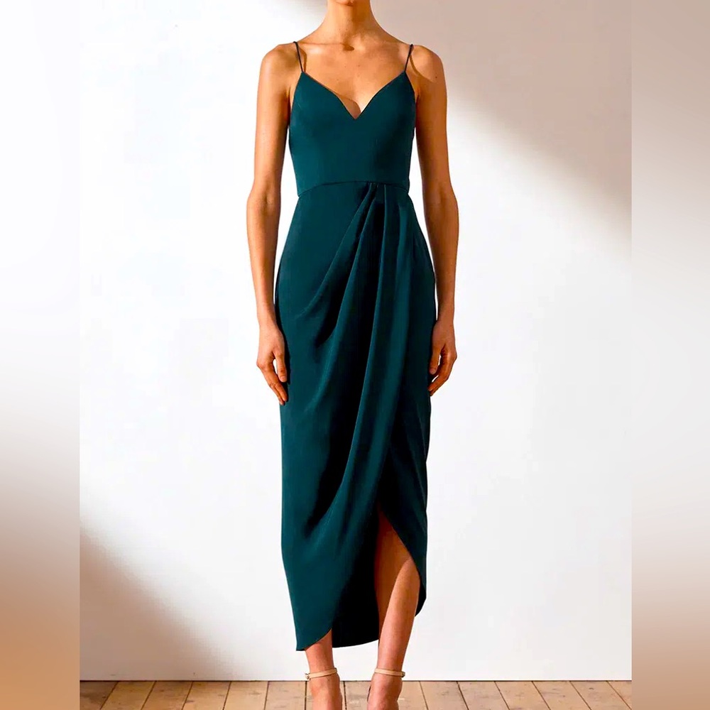 Shona Joy Core Cocktail Draped Maxi Dress Seaweed Green Size US 6 AUS 10